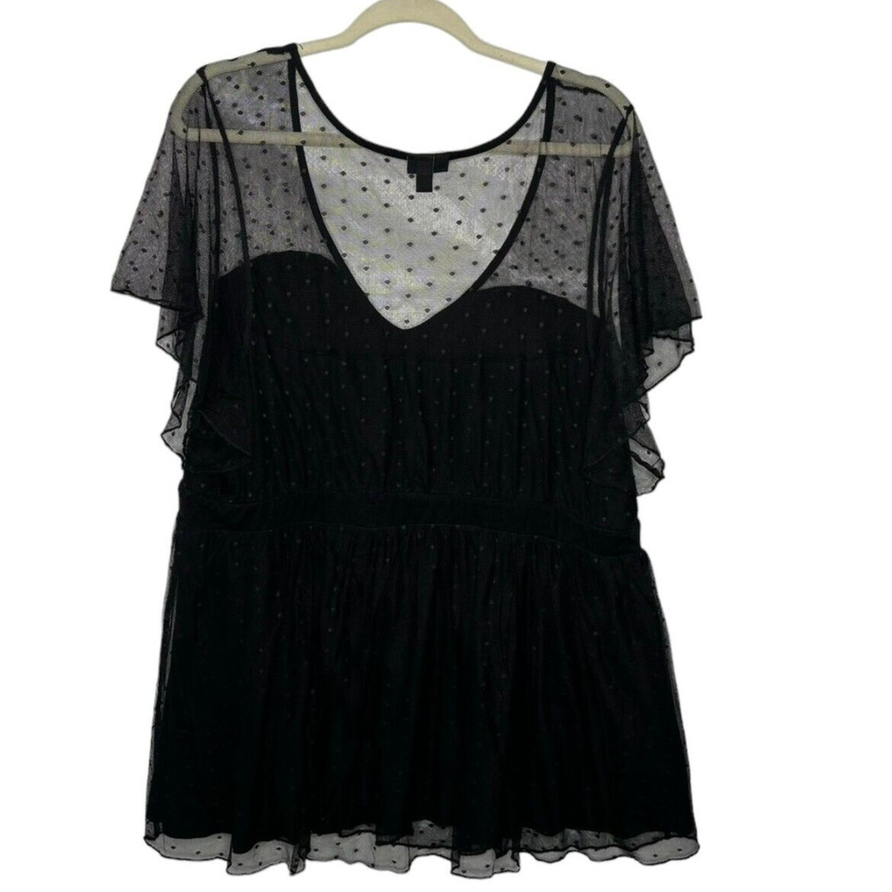 torrid Black Sheer Polka Dot Flutter Sleeve Blouse